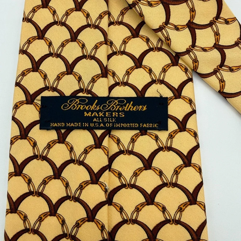 Brooks Brothers Makers Tie Equestrian Horse Yellow Silk Made USA Bridle AOP